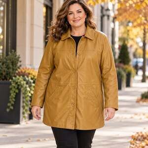 Centigrade Women’s 1X Genuine Leather Car Coat Camel Tan Button Front Jacket